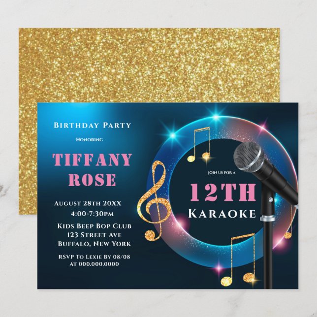 Invitations de la fête du 12e anniversaire Karaoke (Devant / Derrière)