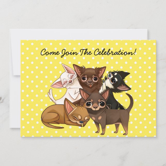 Invitations de la fête du Chihuahua jaune (Devant)