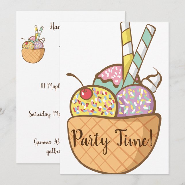 Invitations de la fête du cône de gaufre glacée (Devant / Derrière)