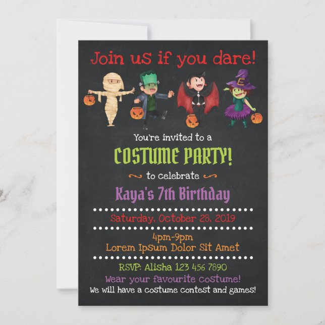 Invitations de la fête du costume d'Halloween (Devant)