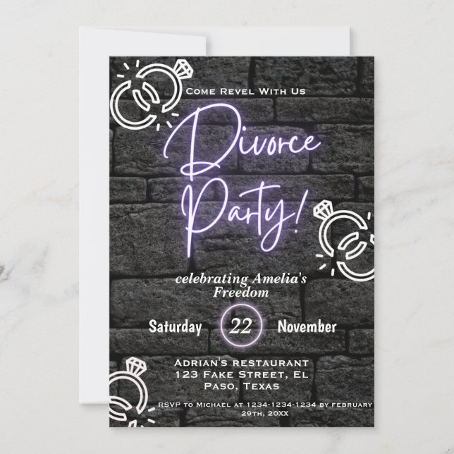 Invitations de la fête du divorce : Célébrer la li (Devant)