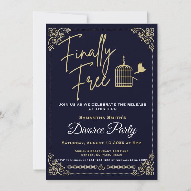 Invitations de la fête du divorce : Enfin libre, H (Devant)