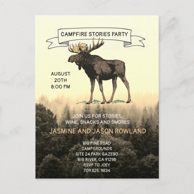 Invitations de la fête du feu de camp d'orignaux r (Devant)