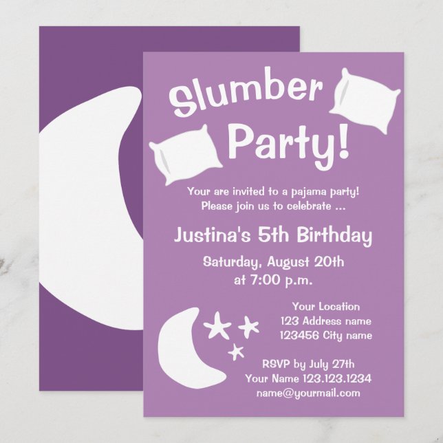 Invitations de la fête du pyjama pour enfants (Devant / Derrière)