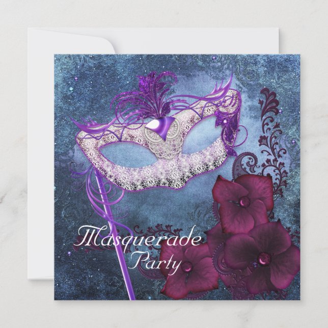 Invitations de la fête mascarade bordeaux violet (Devant)
