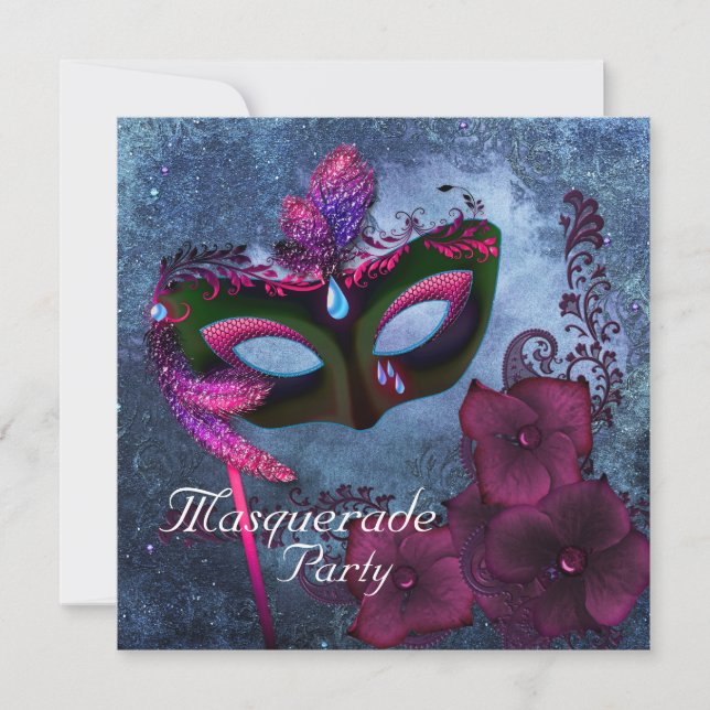 Invitations de la fête mascarade violet bordeaux (Devant)
