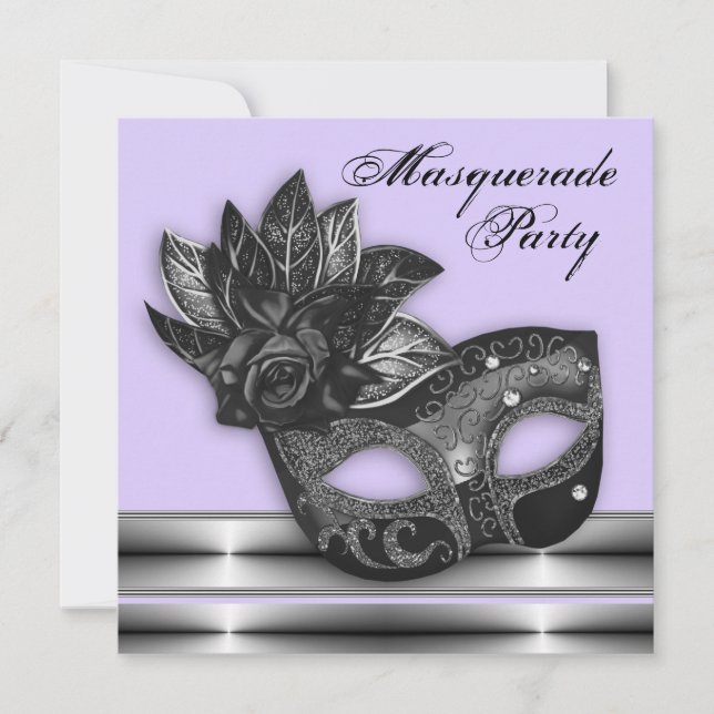 Invitations de la fête mascarade violet de lavande (Devant)