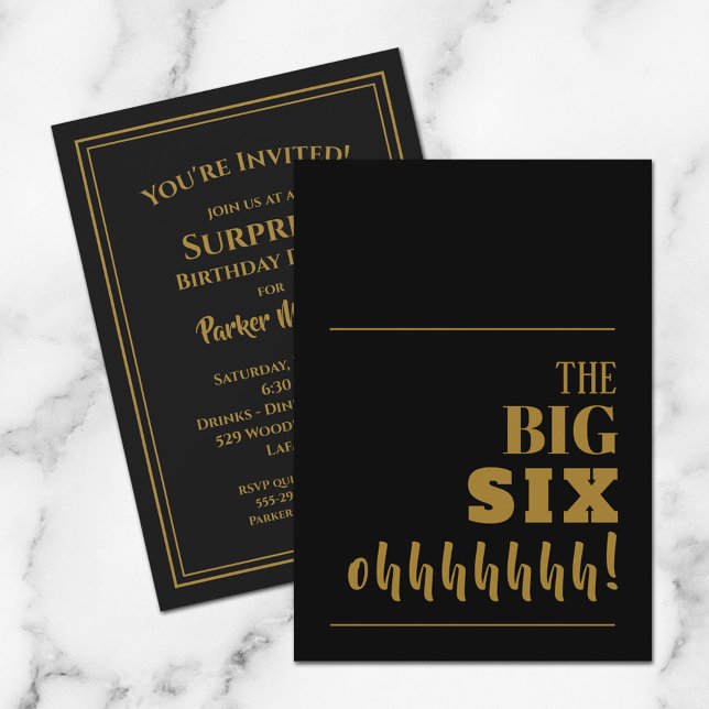 Invitations de la grande 60 Black Gold Birthday Pa (Créateur téléchargé)