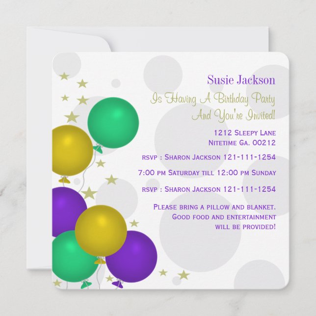 Invitations de la Mardi Gra Color Balloons Party (Devant)