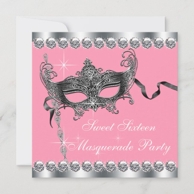 Invitations de la mascarade Sweet sixteen rose (Devant)