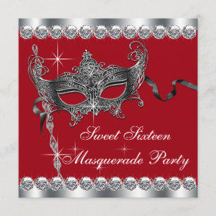 Invitations de la mascarade Sweet sixteen rouge