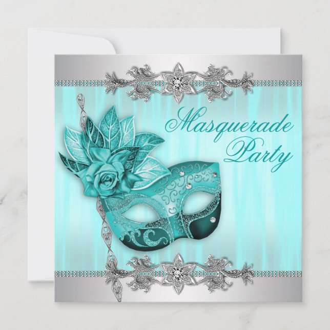 Invitations de la mascarade Turquoise en argent (Devant)