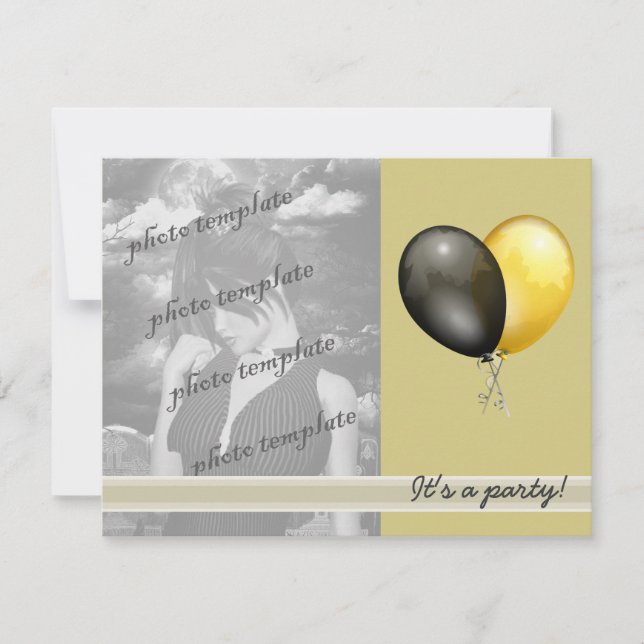 Invitations de la partie Ballons Noir et Or (Devant)