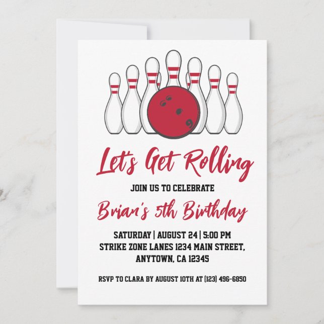 Invitations de la partie de bowling cool (Devant)