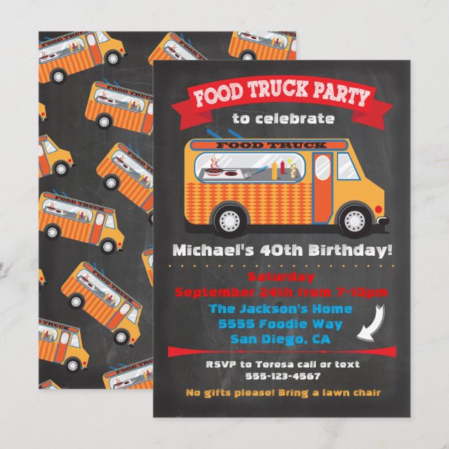 Invitations de la partie de camion alimentaire (Devant / Derrière)