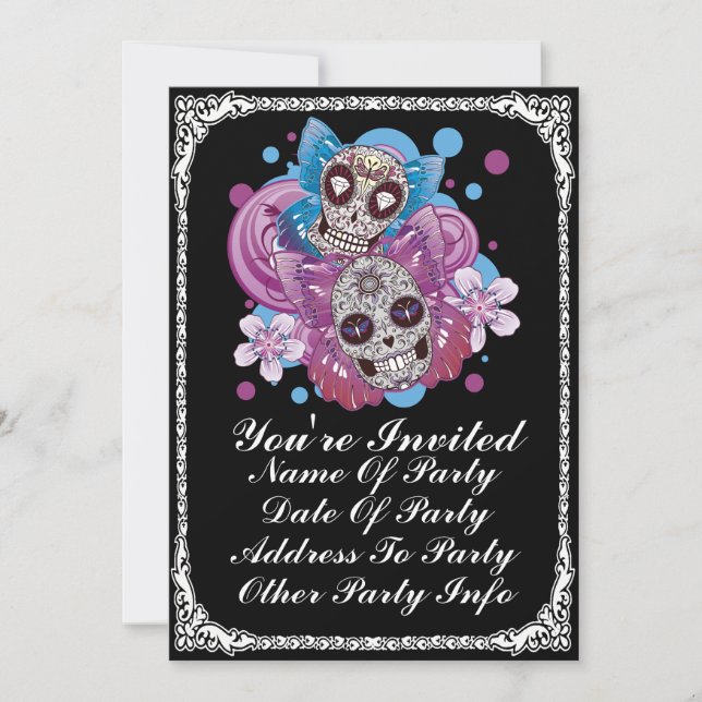 Invitations de la partie de crâne de sucre papillo (Devant)
