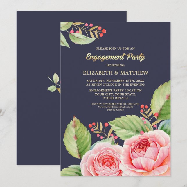 Invitations de la partie de fiançailles florales (Devant / Derrière)