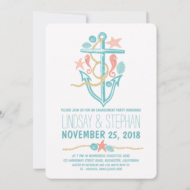 Invitations de la partie de fiançailles nautiques (Devant)