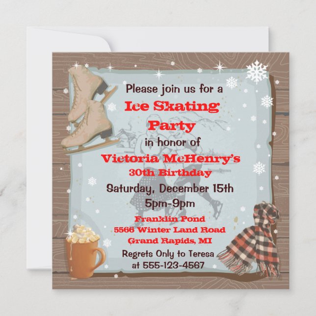 Invitations de la partie de patinage d'hiver vinta (Devant)