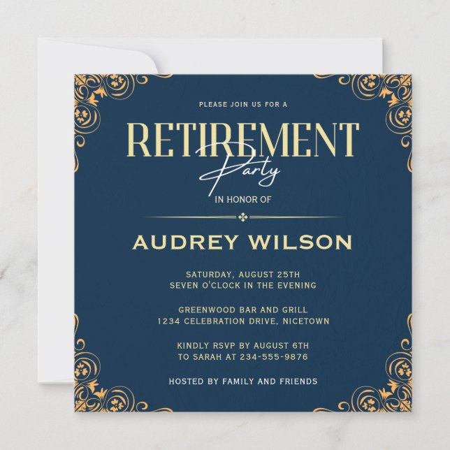 Invitations de la partie de retraite Blue Navy (Devant)