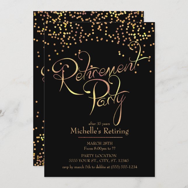 Invitations de la partie de retraite Gold Sparklin (Devant / Derrière)