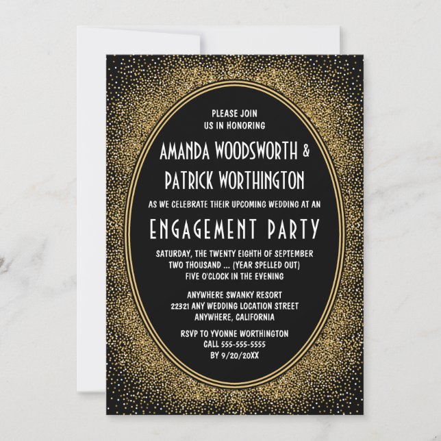 Invitations de la partie d'engagement Black & Gold (Devant)