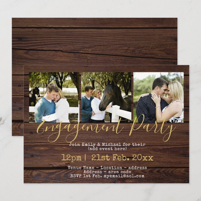 Invitations de la partie d'engagement de la photo  (Devant / Derrière)