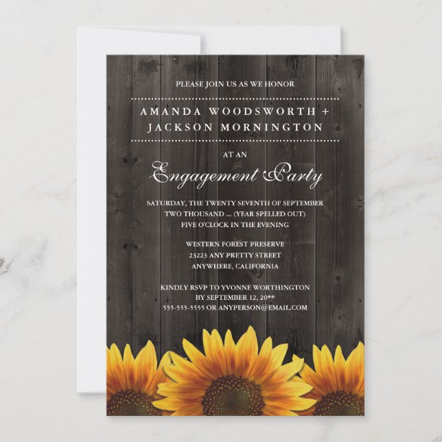 Invitations de la partie d'engagement de tournesol (Devant)