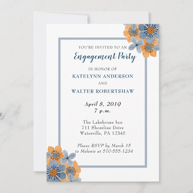 Invitations de la partie d'engagement Fleur bleue  (Devant)