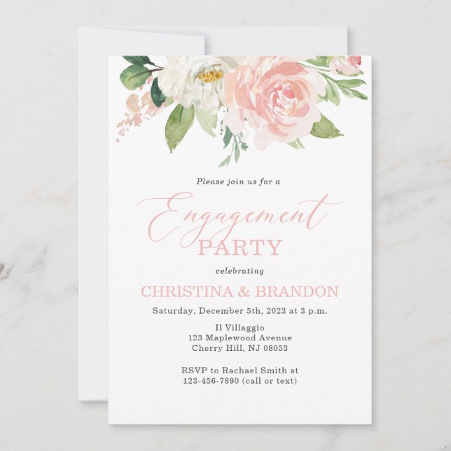Invitations de la partie d'engagement florale rose (Devant)