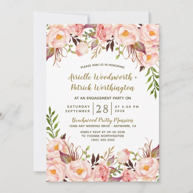 Invitations de la partie d'engagement Gold Blush P (Devant)