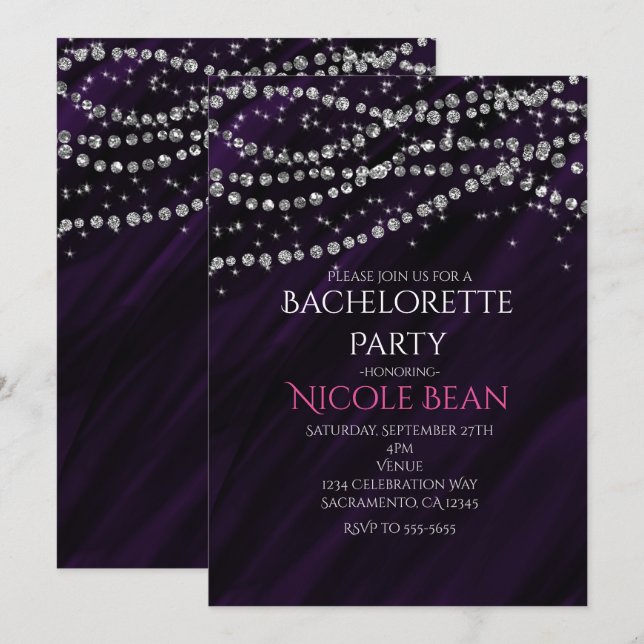 Invitations de la partie étincelante de purple et  (Devant / Derrière)