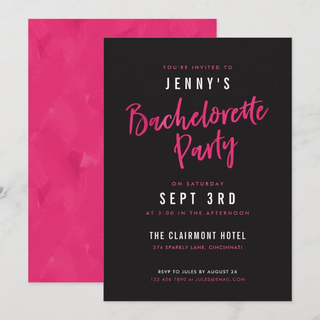 Invitations de la partie Hot Rose & Black Bachelor (Devant / Derrière)