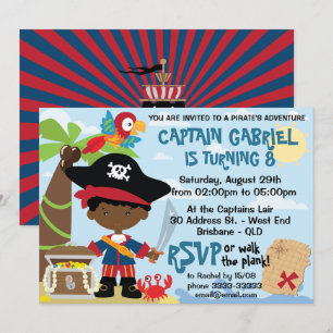 Invitations de la partie pirate de garçon afro-amé