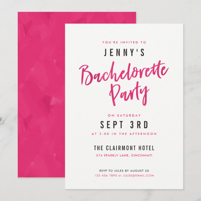 Invitations de la partie simple moderne Hot Pink (Devant / Derrière)