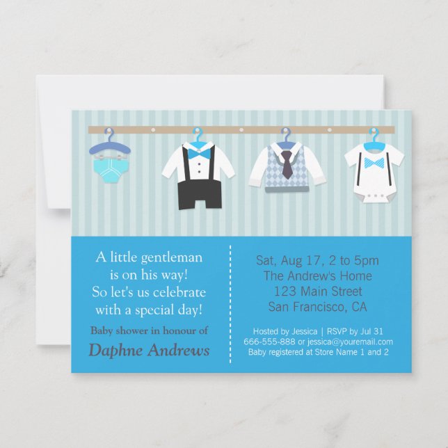 Invitations de la petite douche pour bébé Gentlema (Devant)