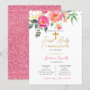 Invitations de la première communion sainte floral