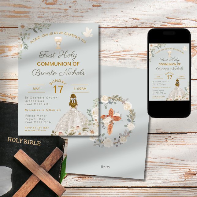 Invitations de la première sainte communion Boho C (Créateur téléchargé)