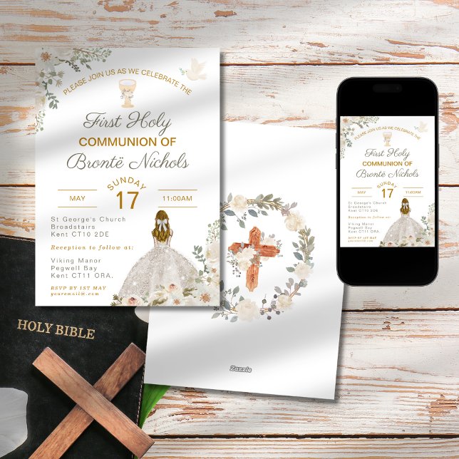 Invitations de la première sainte communion Boho C (Créateur téléchargé)