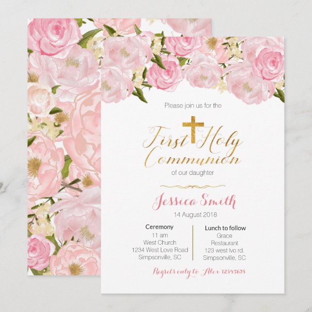 Invitations de la première sainte communion de fil (Devant / Derrière)