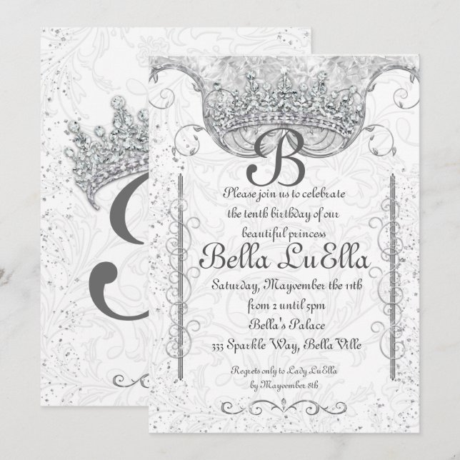 Invitations de la Princess Bling Diamond Party (Devant / Derrière)