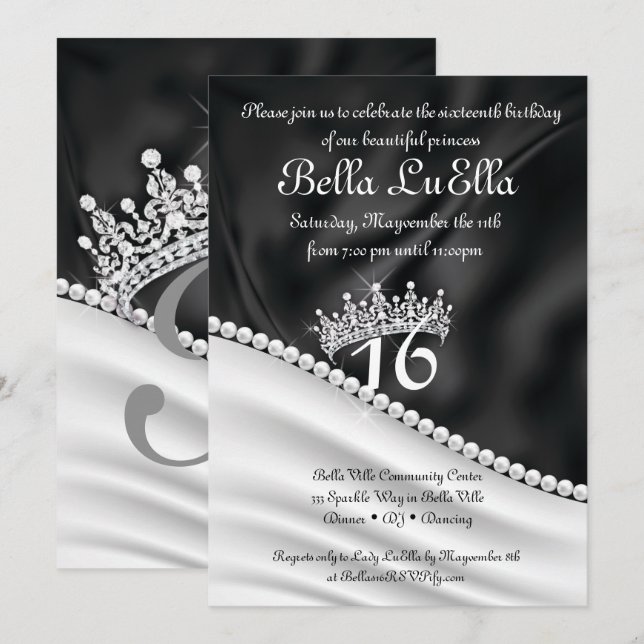 Invitations de la Princess Bling Diamond Party (Devant / Derrière)