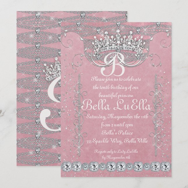 Invitations de la Princess Bling Diamond Party (Devant / Derrière)