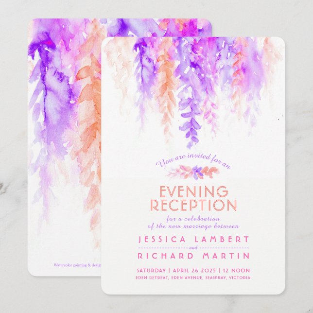 Invitations de la réception du mariage violet oran (Devant / Derrière)