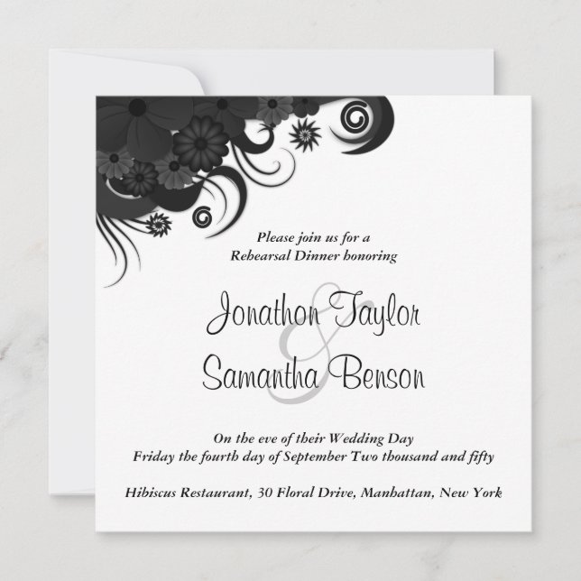 Invitations de la répétition de Mariage noir et bl (Devant)