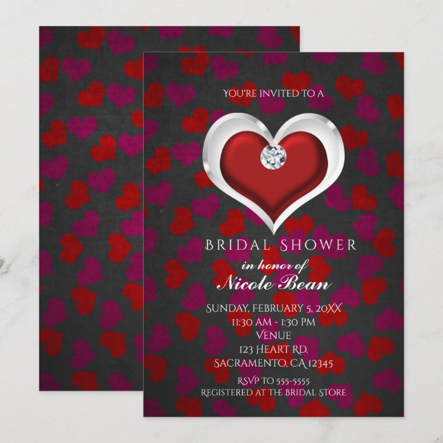 Invitations de la Saint-Valentin Red Heart Bling P (Devant / Derrière)