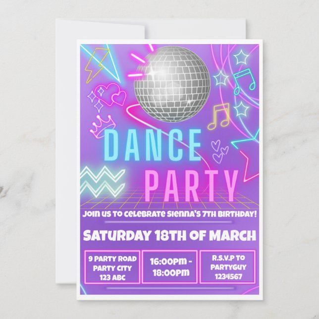 Invitations de la soirée de danse Neon (Devant)
