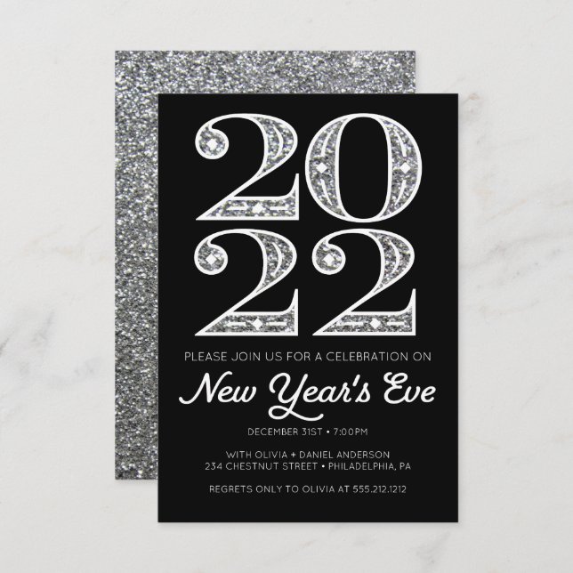 Invitations de la Soirée du Nouvel An Argent (Devant / Derrière)