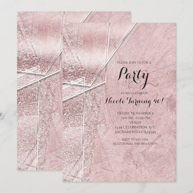 Invitations de la soirée en verre de cristal rose  (Devant / Derrière)