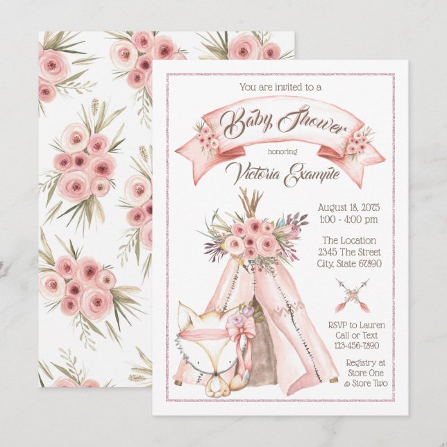 Invitations de la Tribale de la fille TeePee Fox B (Devant / Derrière)